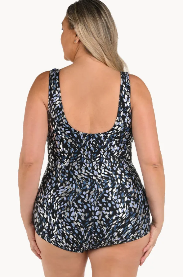Brushstroke Shimmer Shirred One Piece +