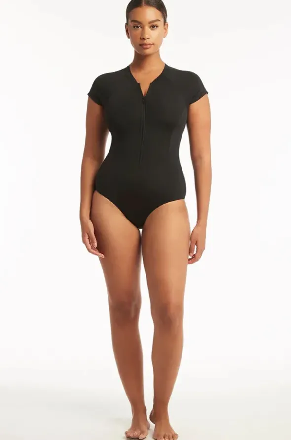Eco Essentials Zip Front Short Sleeve Sunsuit
