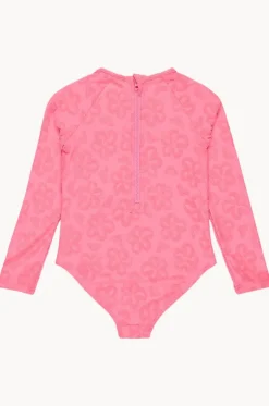 Girls Flip Flower Long Sleeve Sunsuit