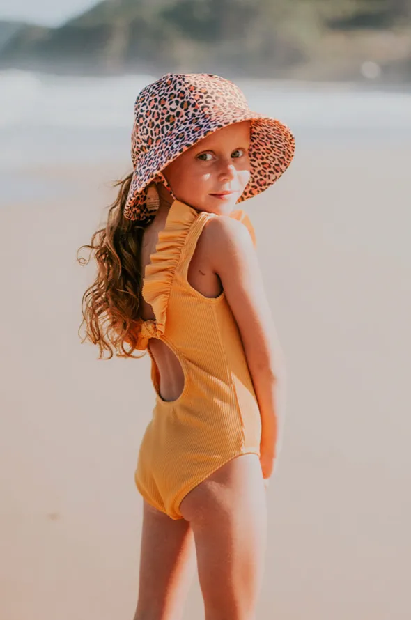 Girls Leopard Ponytail Bucket Sunhat