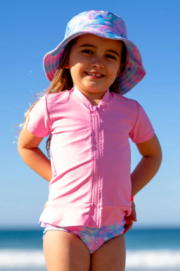 Girls Short Sleeve Zip Suntop