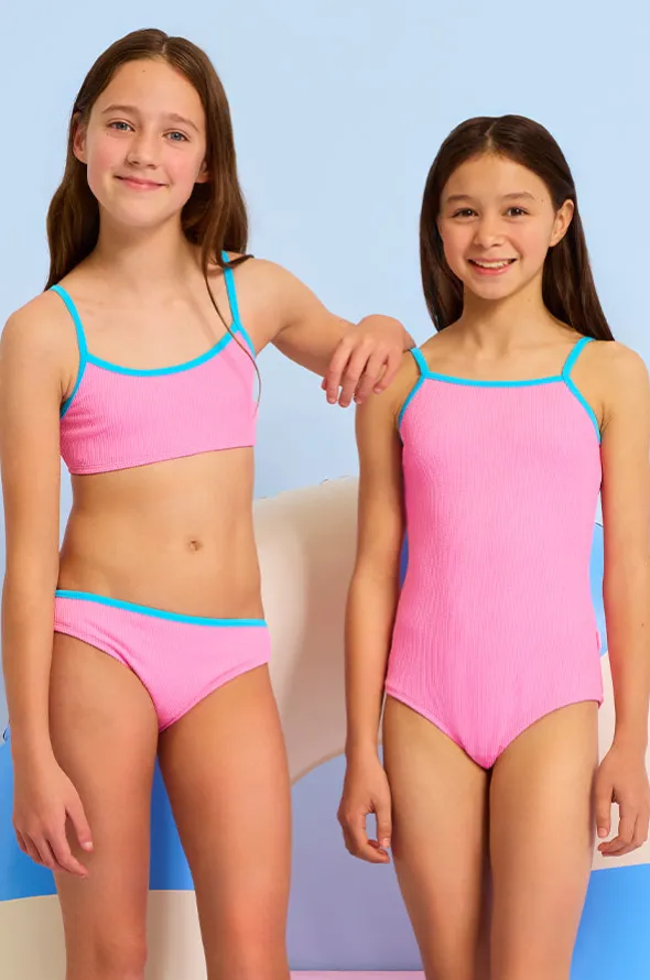 Girls Textured Contrast Crop Set