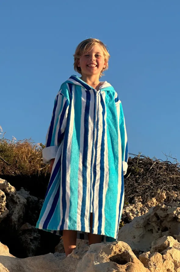 Kids Stripe Hooded Towelling Robe 5-7Y