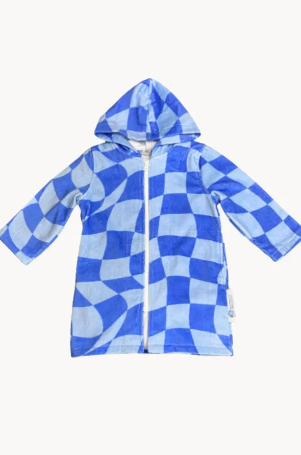 Kids Tidal Checker Hooded Towelling Robe 7-11Y