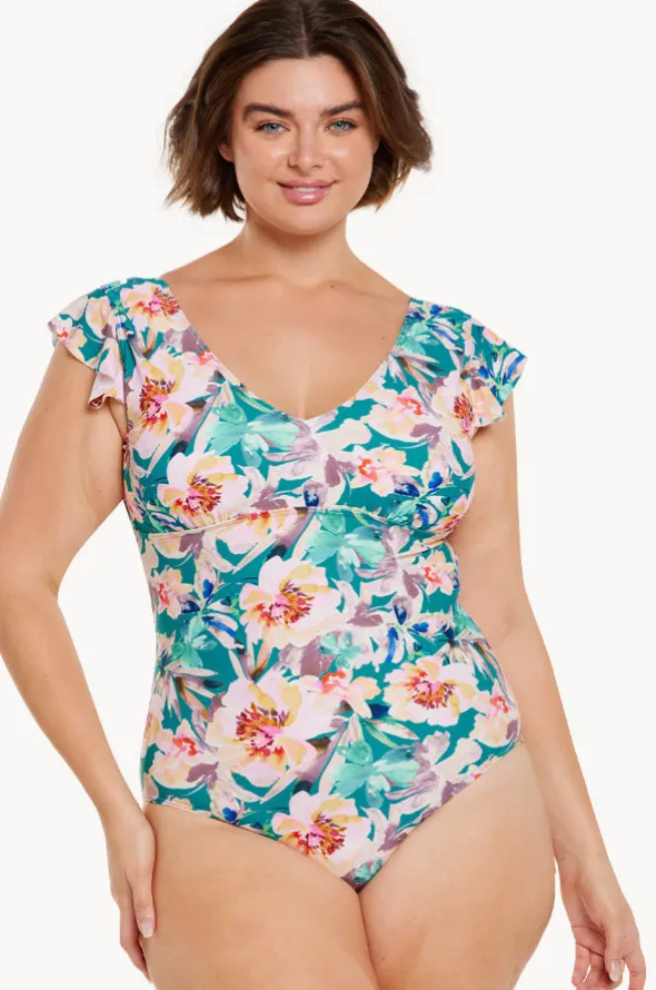 Maui Frill Sleeve V Neck One Piece