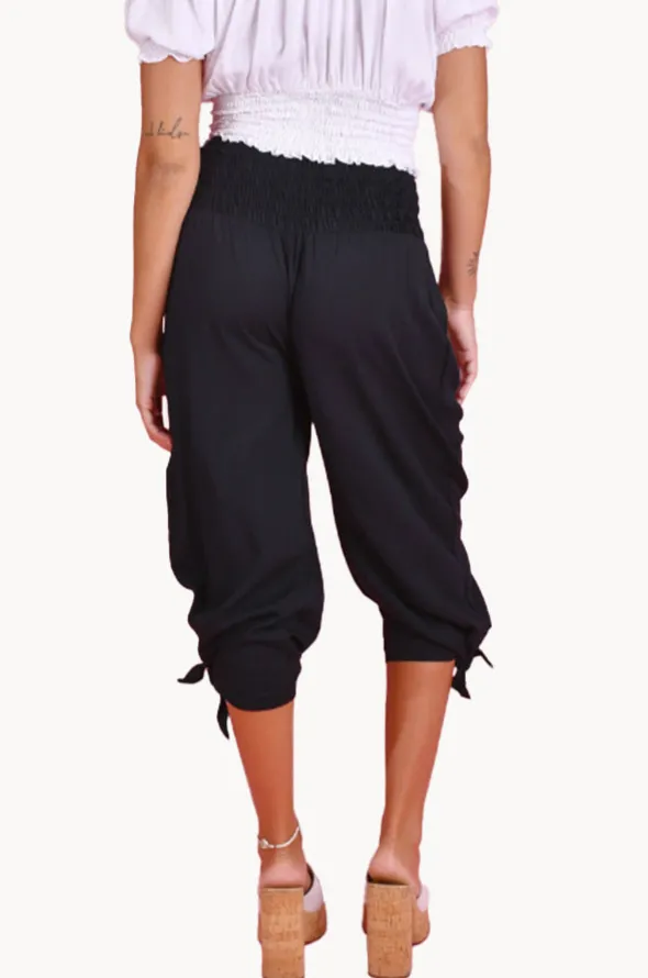 Plain 3/4 Rouched Tie Pants