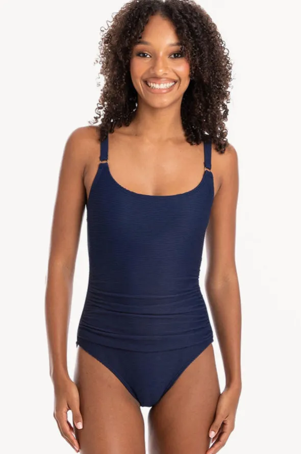 Plain Textured Scoop Neck One Piece