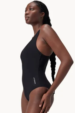 Solid Scoop Neck Mesh Back One Piece
