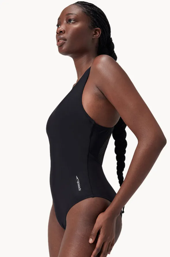 Solid Scoop Neck Mesh Back One Piece