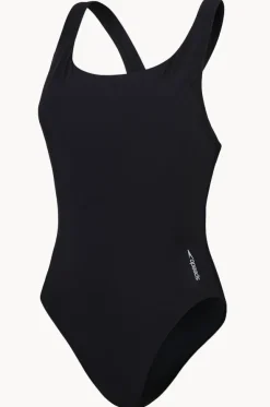 Solid Scoop Neck Mesh Back One Piece
