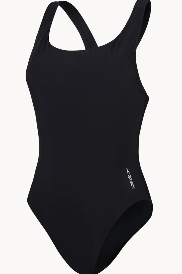 Solid Scoop Neck Mesh Back One Piece