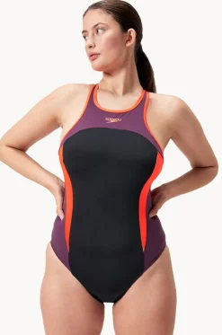 Splice Cross Back High Neck One Piece