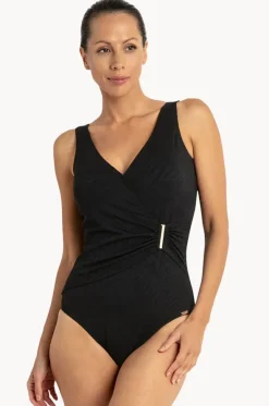 Zebra Bar Gathered Cross Over One Piece